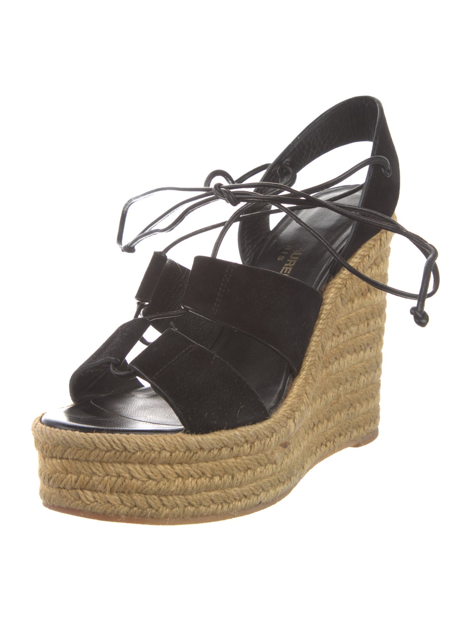 Saint Laurent Suede Leather Trim Embellishment Espadrilles